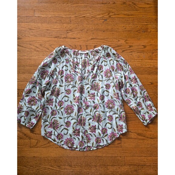 Roller Rabbit Womens Boho Popover Blouse Floral Print Size Medium - Picture 1 of 6